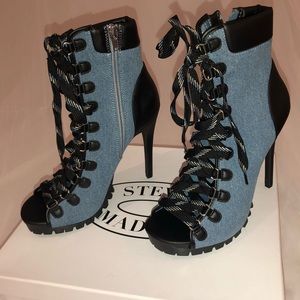 Funky Steve Madden Blue Jean and Leather Bootie!